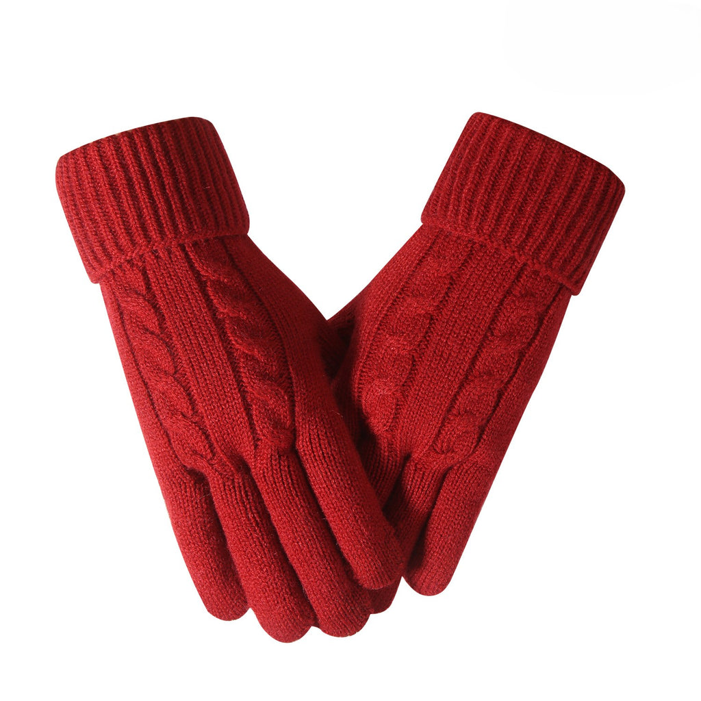 Cable Knit Touchscreen Gloves With Cuff - Red