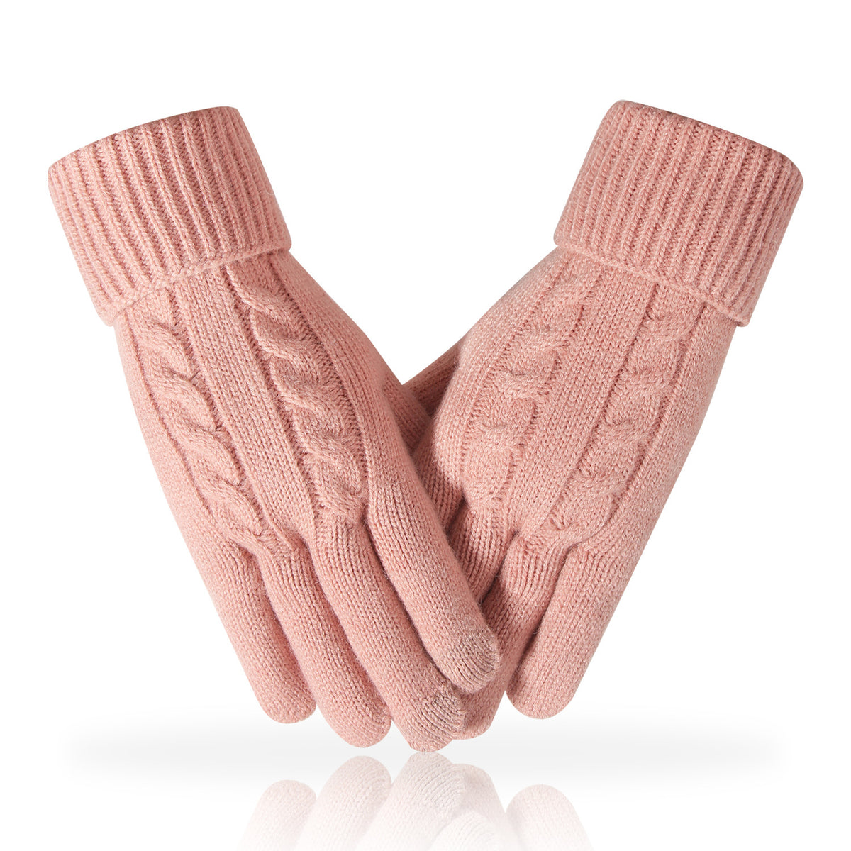 Cable Knit Touchscreen Gloves With Cuff