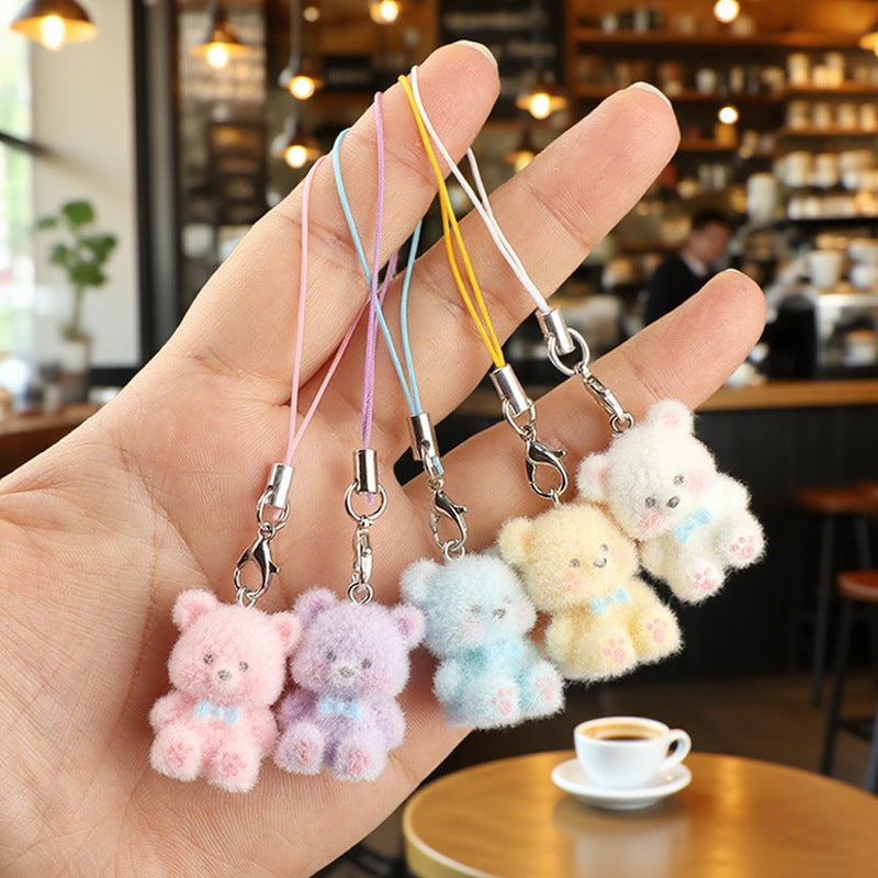 Tiny Flocked Teddy Bear Phone Charm