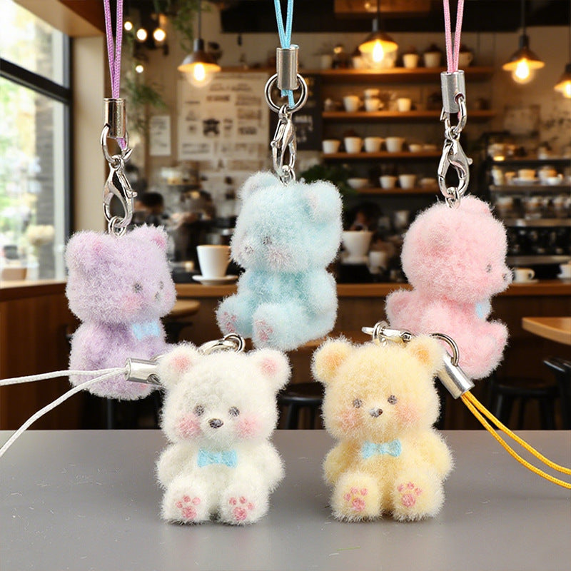 Tiny Flocked Teddy Bear Phone Charm - view 1