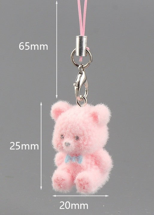 Tiny Flocked Teddy Bear Phone Charm - view 2
