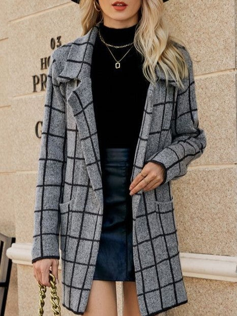 Houndstooth Lapel Collar Midi Trench Coat
