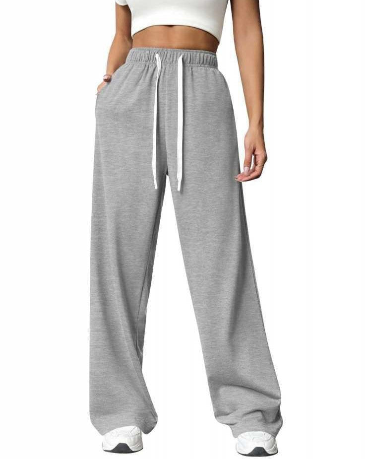 High Waist Wide Leg Drawstring Sweatpants - Grey