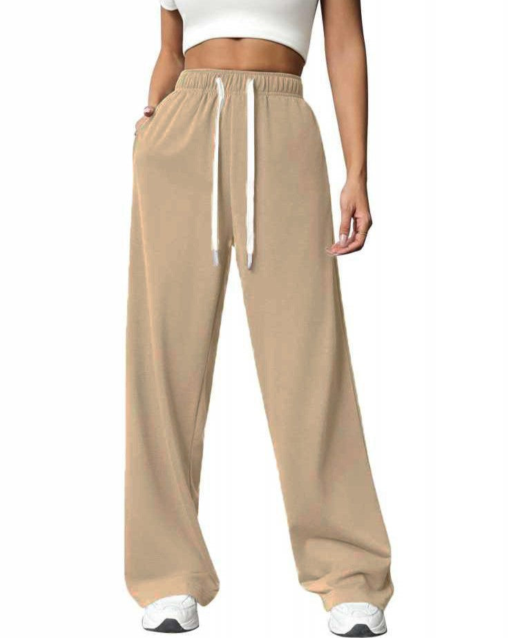 High Waist Wide Leg Drawstring Sweatpants - Khaki