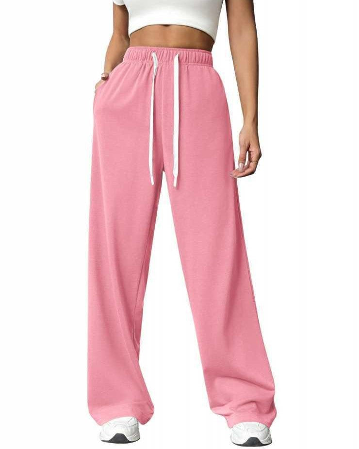 High Waist Wide Leg Drawstring Sweatpants - Pink
