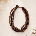 Triple Strand Chunky Bead Necklace Boho Style - Brown