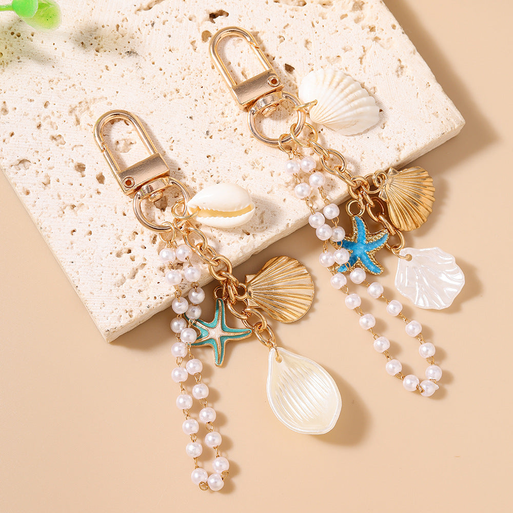 Ocean Charm Keychain With Shells And Beads