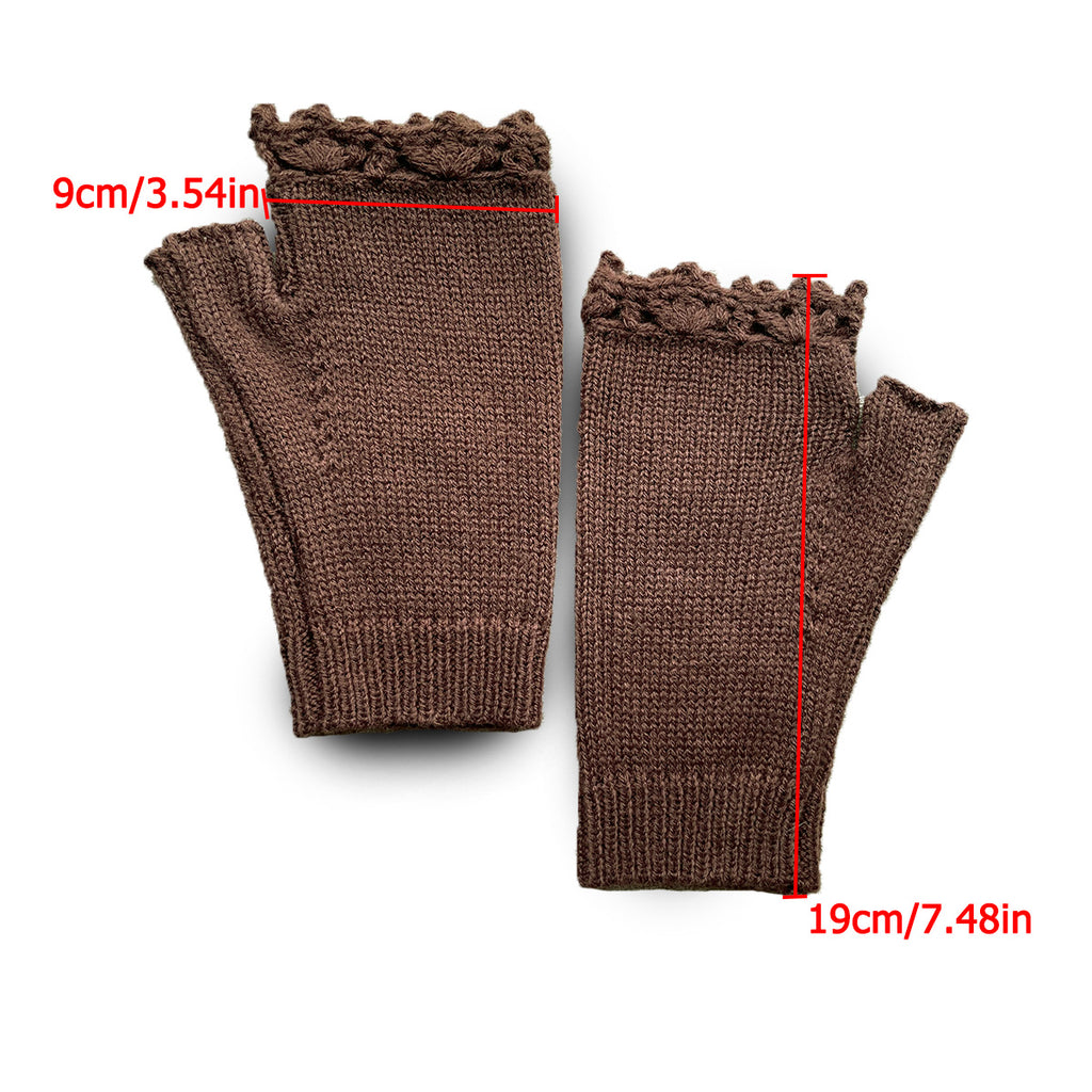 Sunflower Embroidered Crochet Trim Arm Warmers - Brown - 1