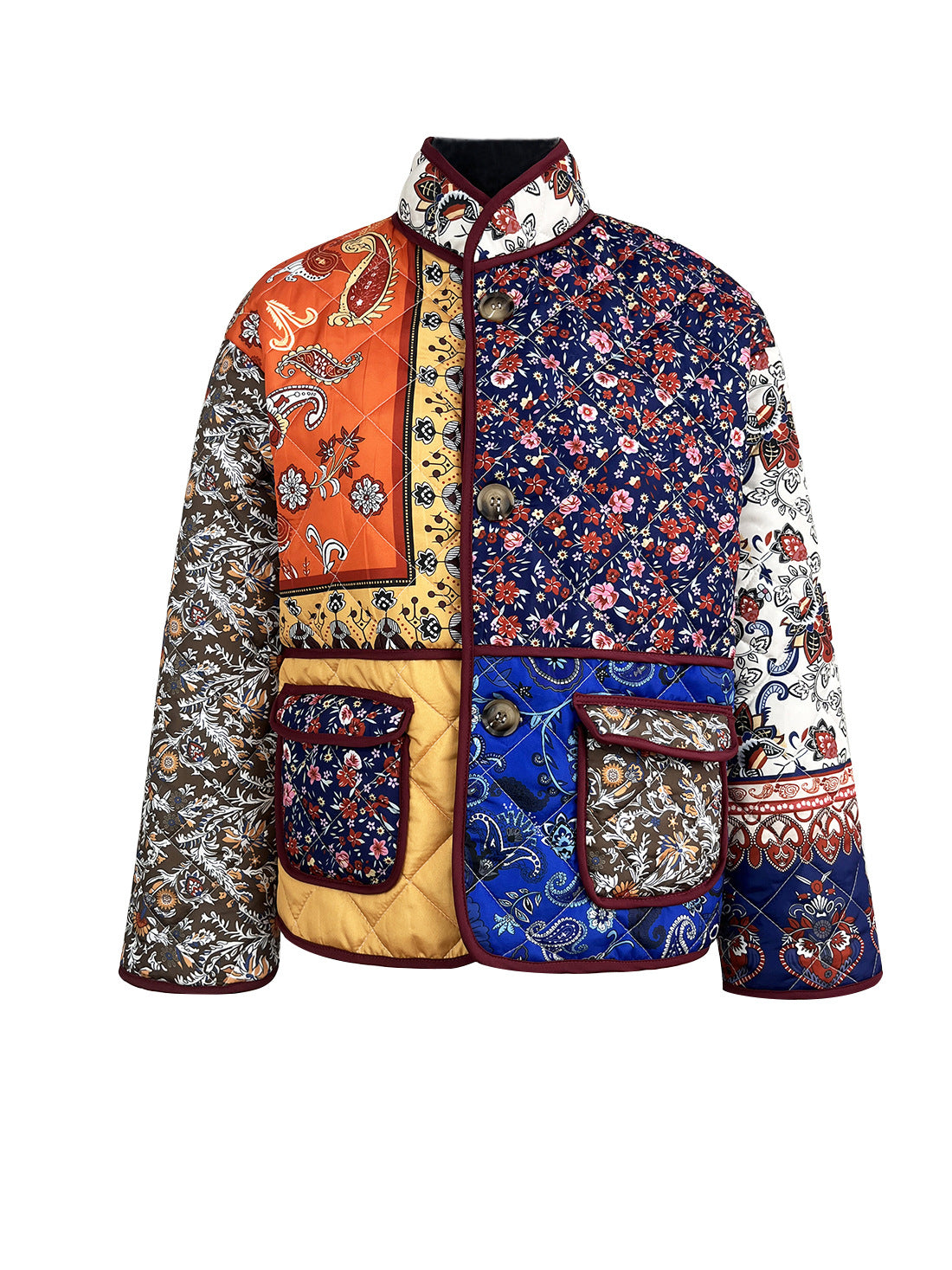 Mixed Paisley Patchwork Quilted Jacket - Floral - 1