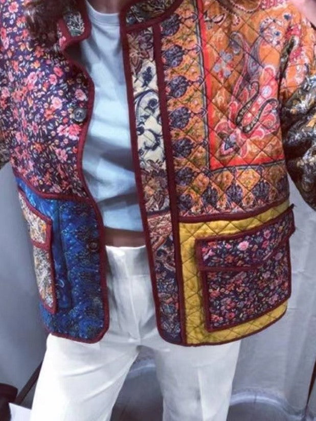 Mixed Paisley Patchwork Quilted Jacket - Floral - 17