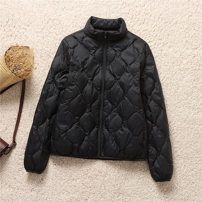 Quilted High Neck Cropped Puffer Jacket - Black