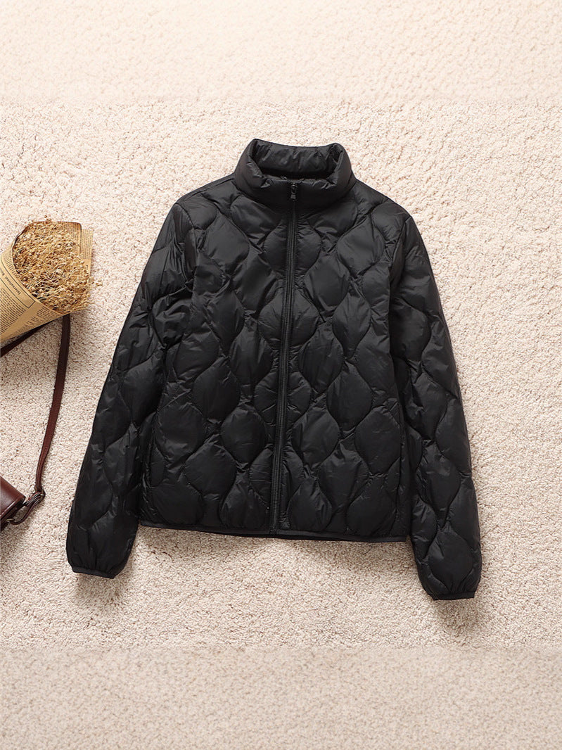 Quilted High Neck Cropped Puffer Jacket - Black - 1