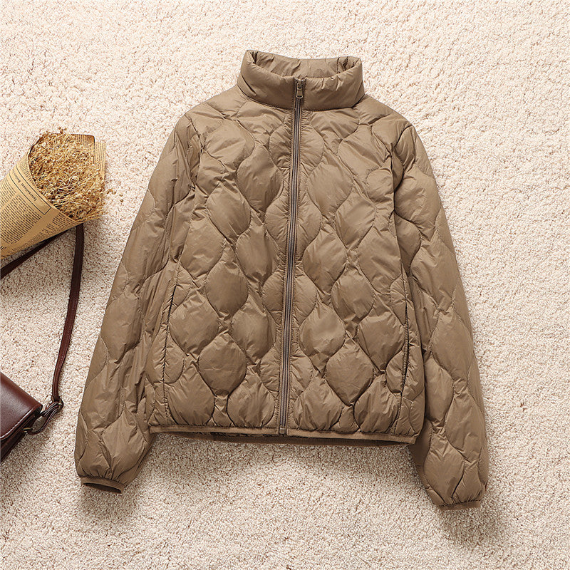 Quilted High Neck Cropped Puffer Jacket - Brown