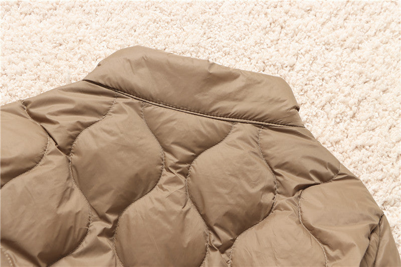 Quilted High Neck Cropped Puffer Jacket - Brown - 3