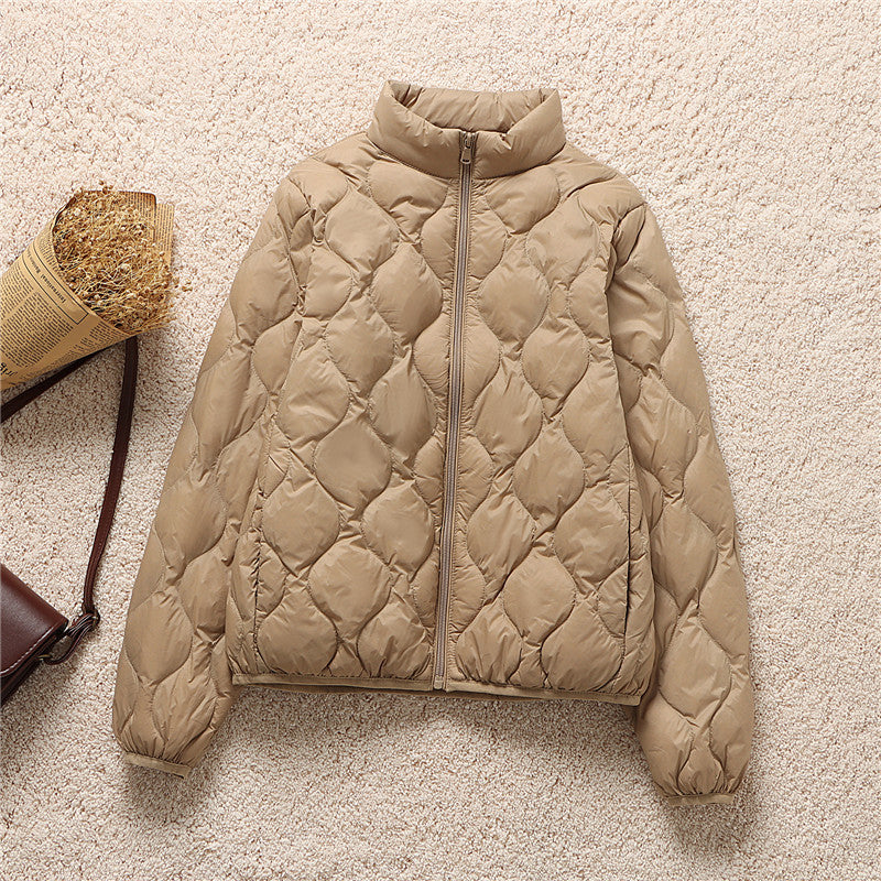 Quilted High Neck Cropped Puffer Jacket - Coca