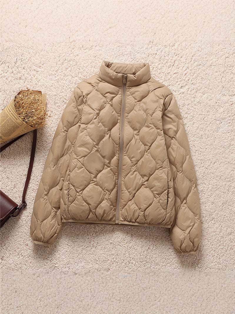 Quilted High Neck Cropped Puffer Jacket - Coca - 1