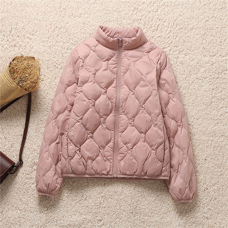 Quilted High Neck Cropped Puffer Jacket - Pink