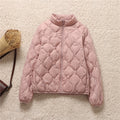 Quilted High Neck Cropped Puffer Jacket - Pink