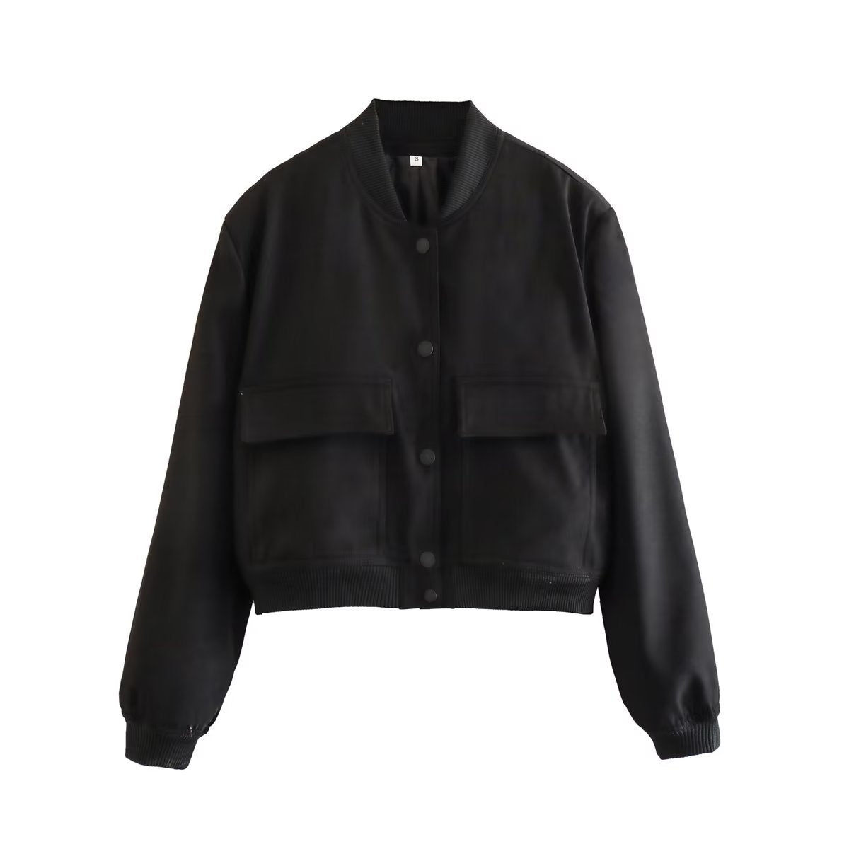 Snap Front Cropped Utility Bomber Jacket - Black