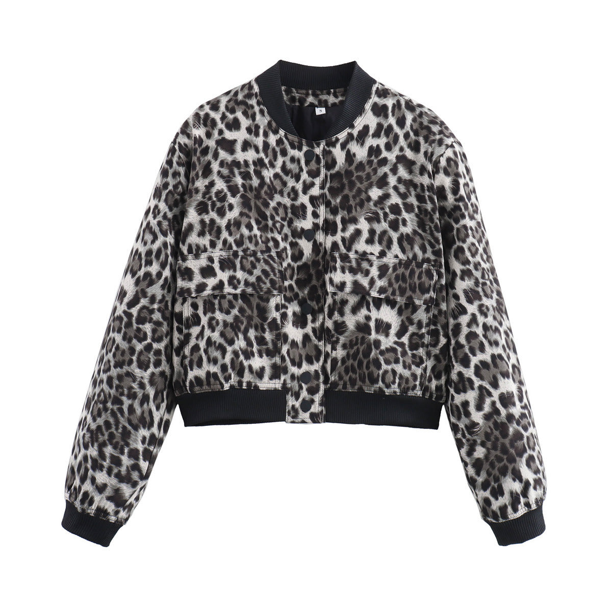 Snap Front Cropped Utility Bomber Jacket - Leopard