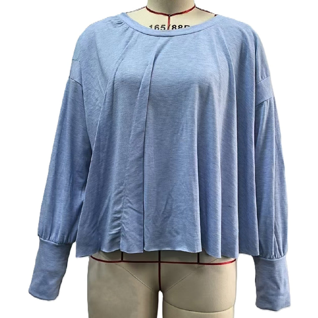 Open Back Crossover Slouchy Long Sleeve Top - Blue - 1