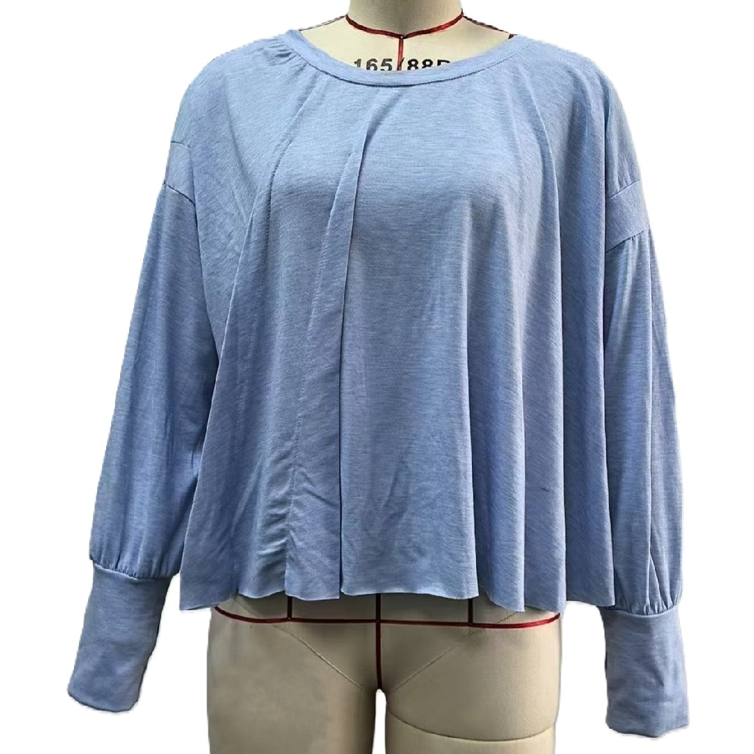 Open Back Crossover Slouchy Long Sleeve Top - Blue - 1