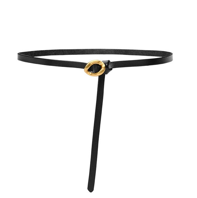Slim Knotted Ring Buckle Faux Leather Belt - Black
