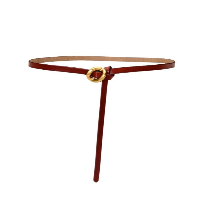 Slim Knotted Ring Buckle Faux Leather Belt - Brown