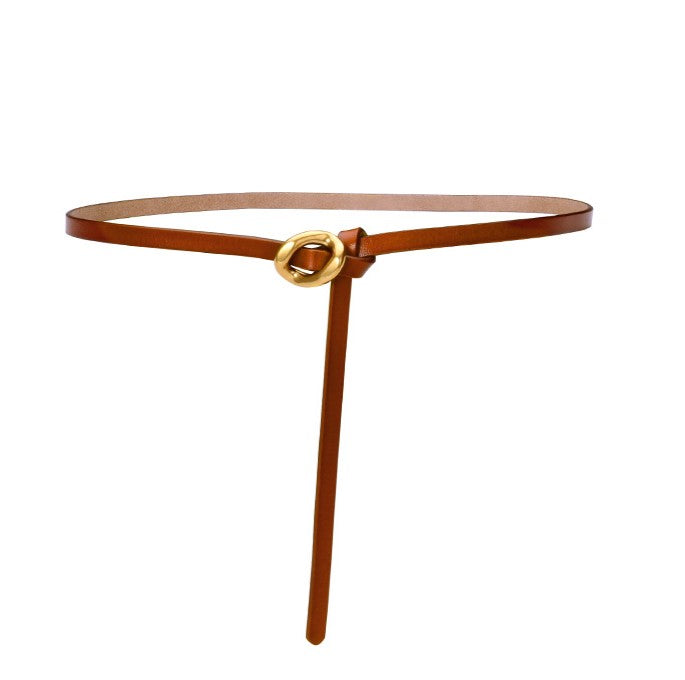 Slim Knotted Ring Buckle Faux Leather Belt - Camel