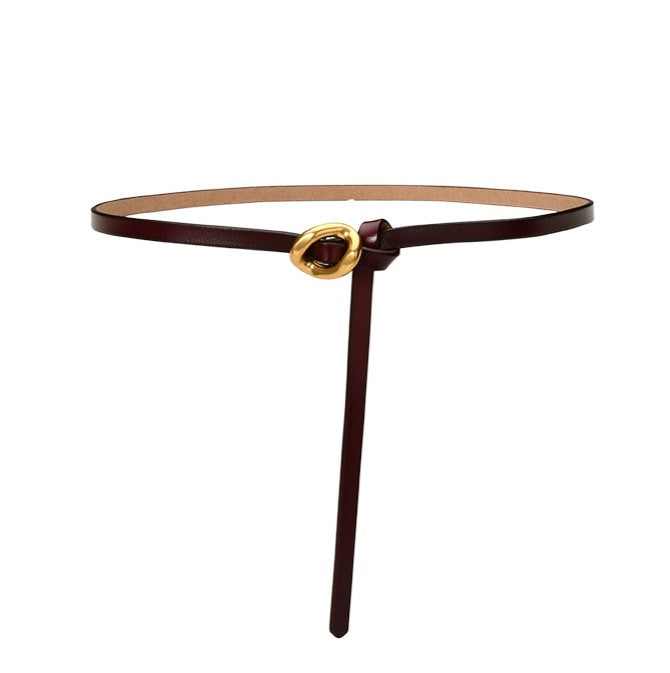 Slim Knotted Ring Buckle Faux Leather Belt - Coffee