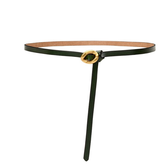 Slim Knotted Ring Buckle Faux Leather Belt - Green