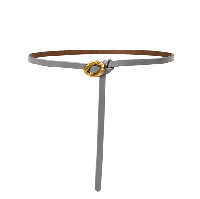 Slim Knotted Ring Buckle Faux Leather Belt - Grey