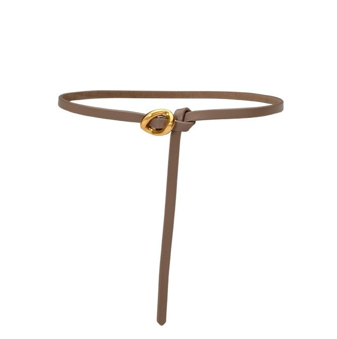 Slim Knotted Ring Buckle Faux Leather Belt - Khaki