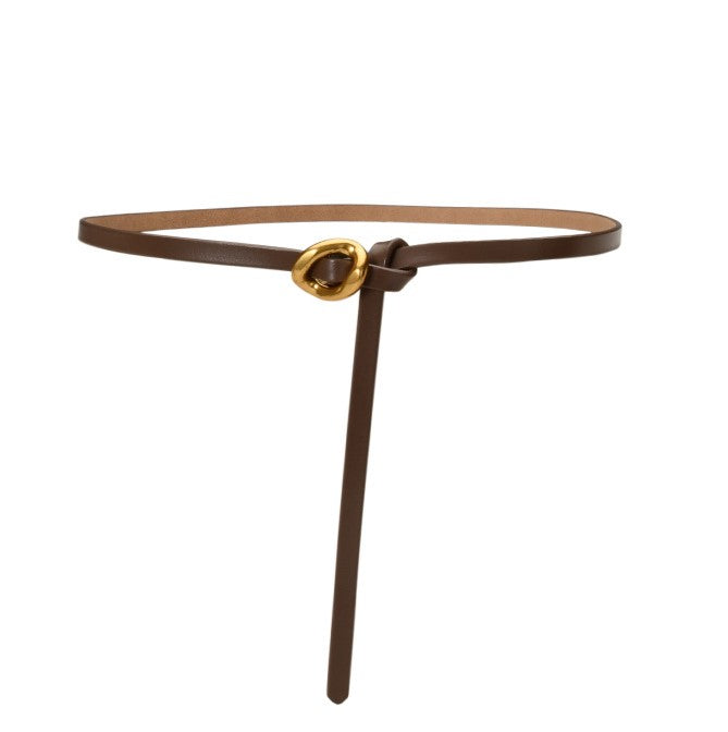 Slim Knotted Ring Buckle Faux Leather Belt - Lightcoffee