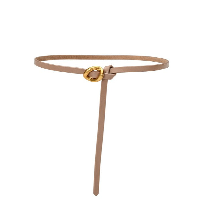 Slim Knotted Ring Buckle Faux Leather Belt - Lightkhaki