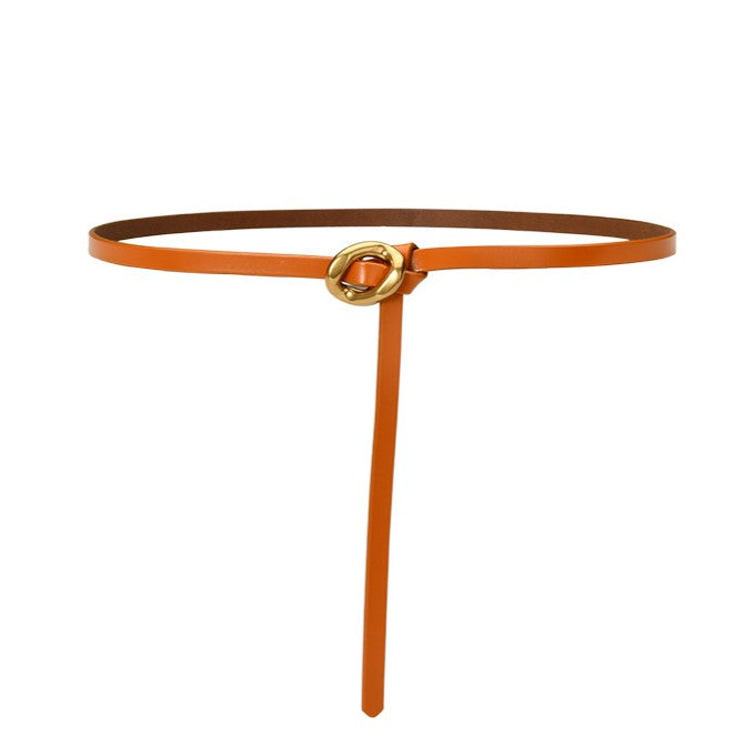 Slim Knotted Ring Buckle Faux Leather Belt - Orange