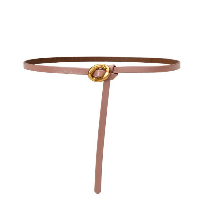 Slim Knotted Ring Buckle Faux Leather Belt - Pink