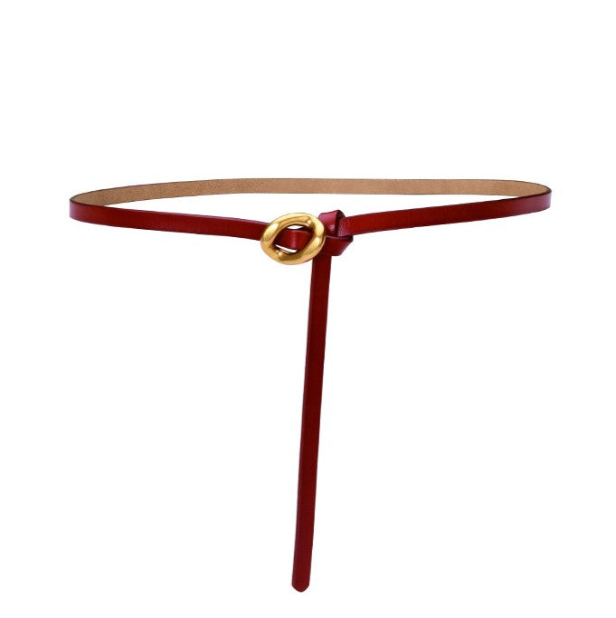 Slim Knotted Ring Buckle Faux Leather Belt - Red