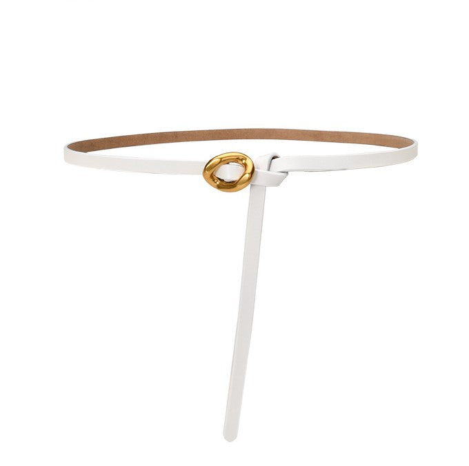 Slim Knotted Ring Buckle Faux Leather Belt - White