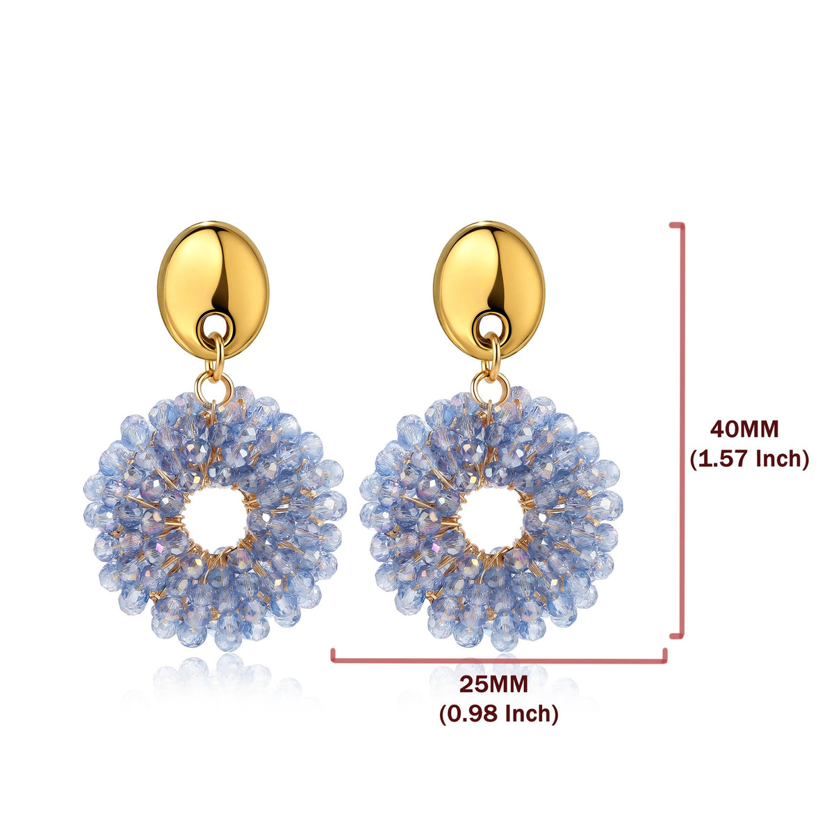 Boho Woven Glass Bead Open Circle Dangle Earrings - Blue