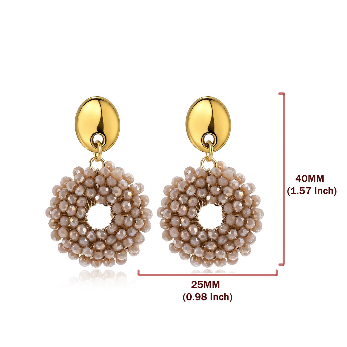 Boho Woven Glass Bead Open Circle Dangle Earrings - Khaki