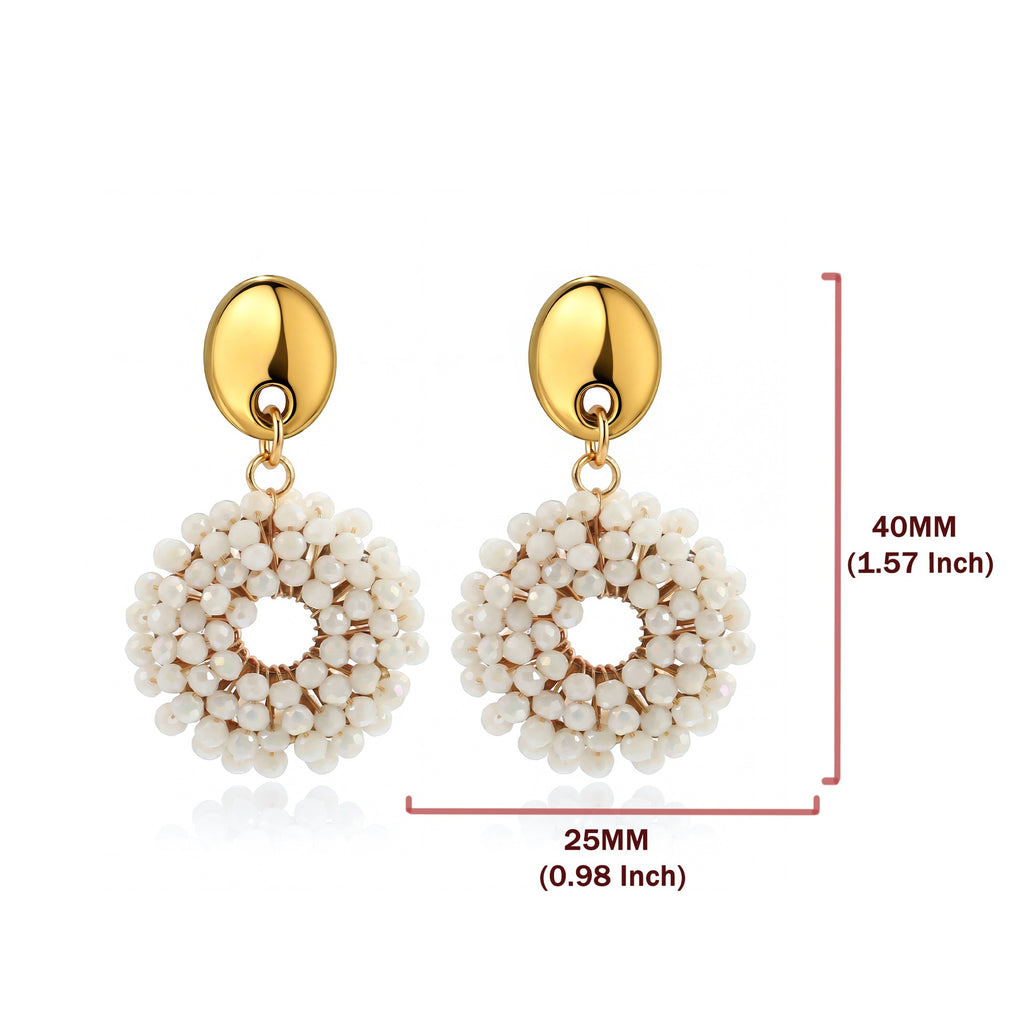 Boho Woven Glass Bead Open Circle Dangle Earrings - Off_White