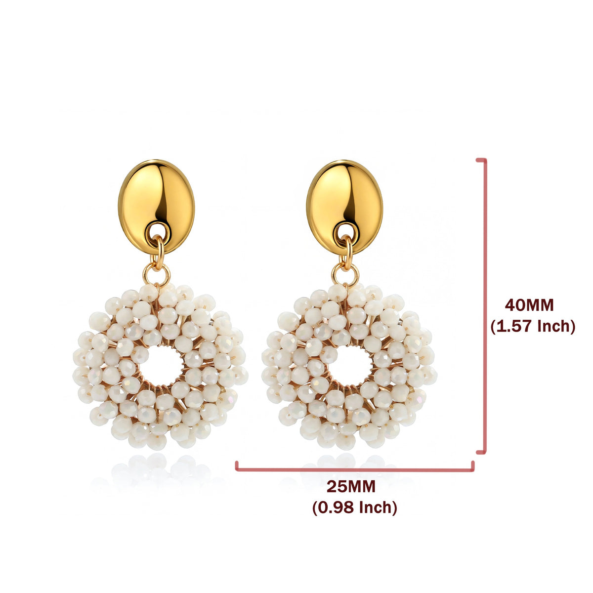 Boho Woven Glass Bead Open Circle Dangle Earrings - Off_White