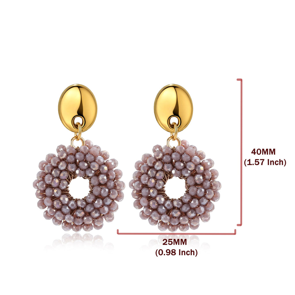 Boho Woven Glass Bead Open Circle Dangle Earrings - Purple - 1
