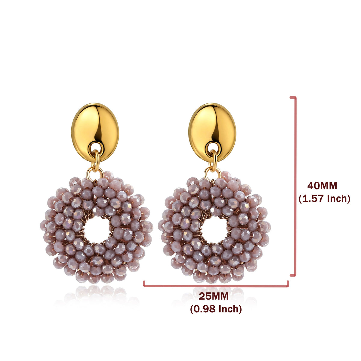 Boho Woven Glass Bead Open Circle Dangle Earrings - Purple - 1