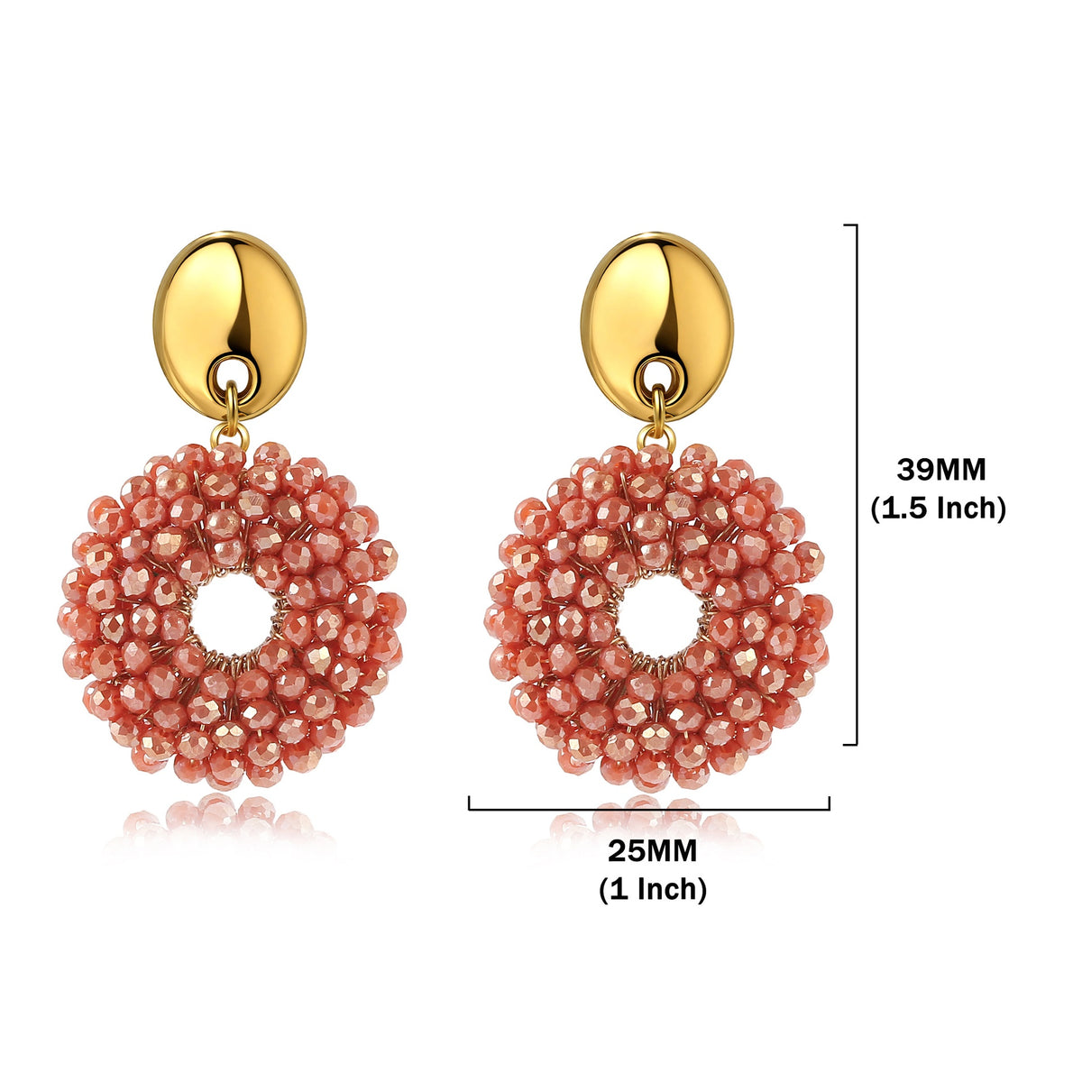 Boho Woven Glass Bead Open Circle Dangle Earrings - Red