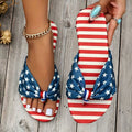 Stars and Stripes Bow Flat Sandals - Blue