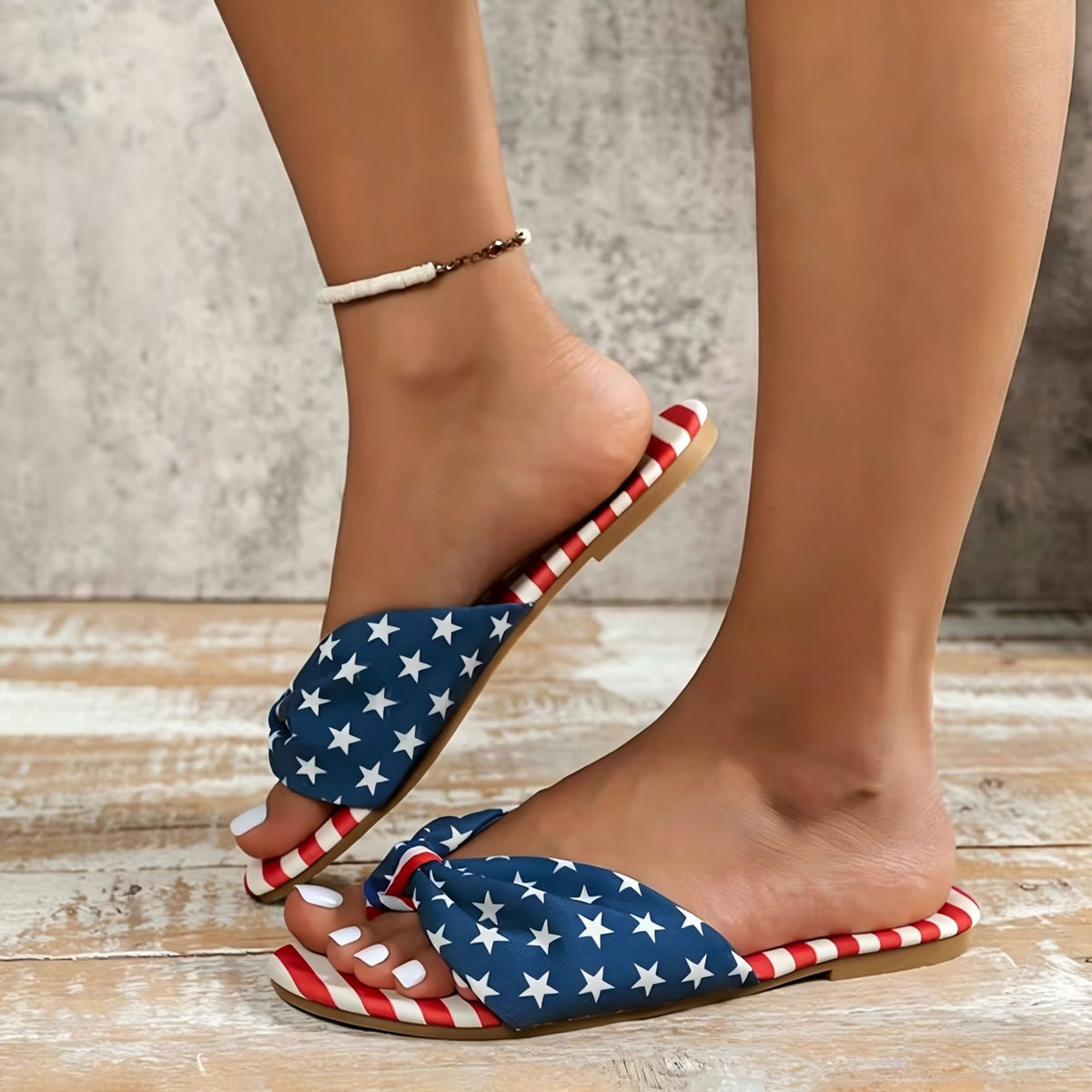 Stars and Stripes Bow Flat Sandals - Blue - 2