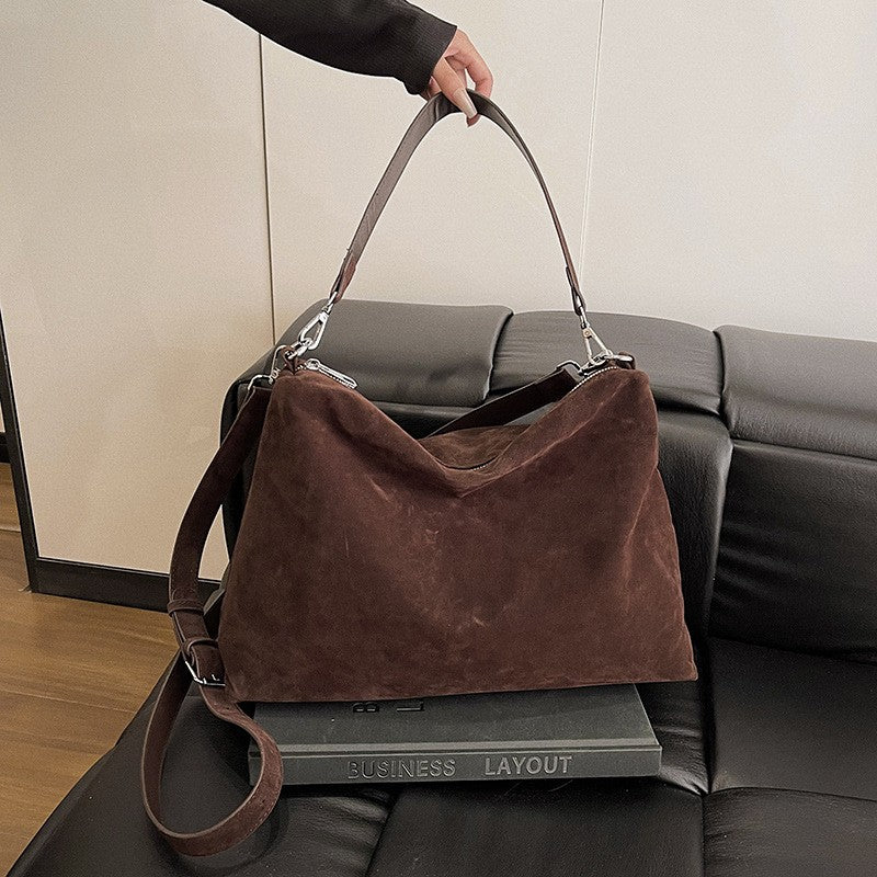 Oversized Faux Suede Slouch Shoulder Bag