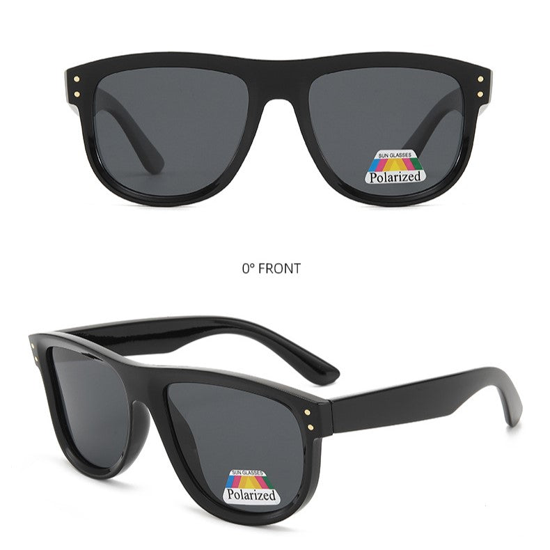 Flat Top Curved Lens Polarized Sunglasses - BLACK